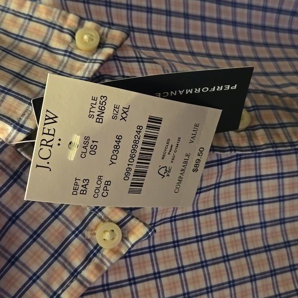 J. Crew 2XL Button Down Short Sleeve Pink White Blue Plaid NWT - Picture 3 of 3